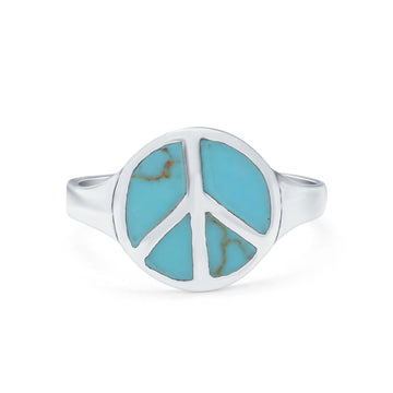 Peace Sign Ring Simulated Turquoise Cubic Zirconia 925 Sterling Silver